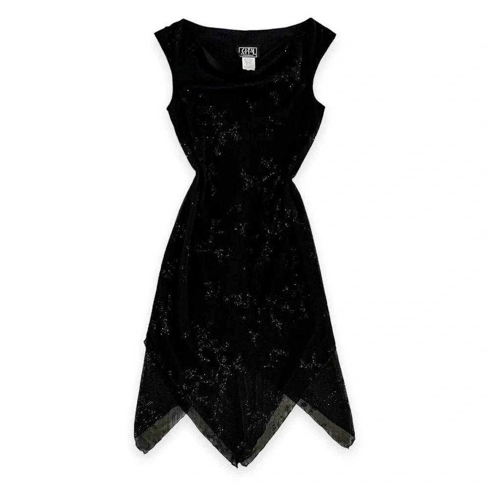 𝅺VINTAGE City Triangles Cowl Neck Midi Dress